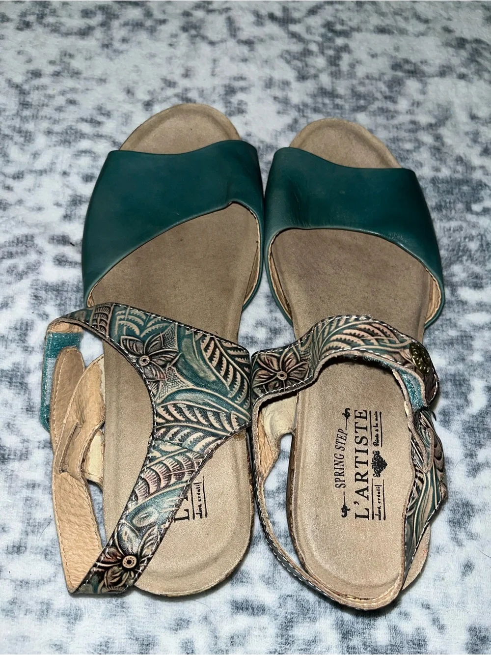 L'Artiste by Spring Step Ceylan Sandals Teal Leather Brown Size 40 US 9 VGUC